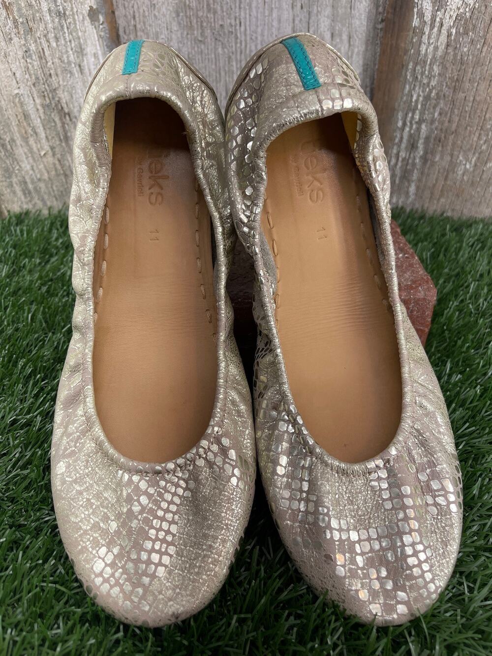 TIEKS by Gavrieli Romantic Blush Metallic Snake Print Flats Women's 11